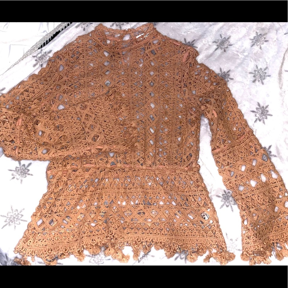 Crochet Blush Pink Top w/ fringe
